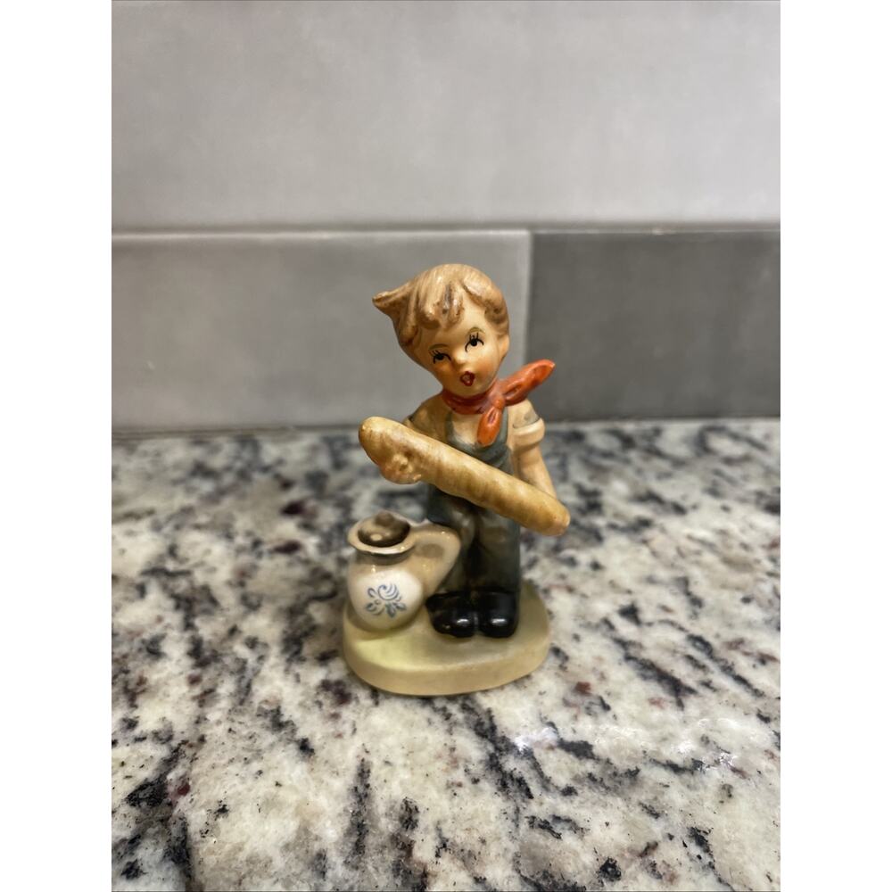 Vintage Hummel Like Royal Crown Glazed Ceramic Boy Holding Bread Figurine